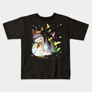 Hummingbird Snowman Merry Christmas Tee Hummingbird Lovers Kids T-Shirt